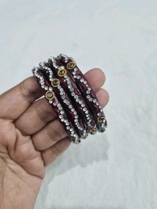 Set of 8 Red and Maroon Bangles with Embellishment