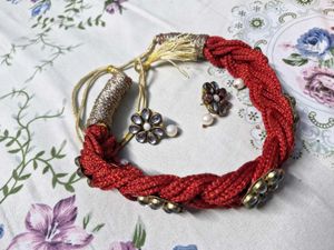 Red Braided Choker & Earring Set