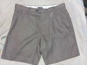 men's dark greige relaxed fit linen shorts