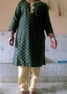 Decent Dark Green Kurti N Pant Set