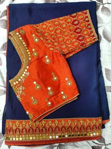 Elegant Blue Saree with Mirror Work
