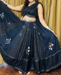 Stunning Black Mirror Work Lehenga Choli