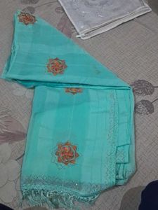 Stunning Teal Saree with Embellishments
