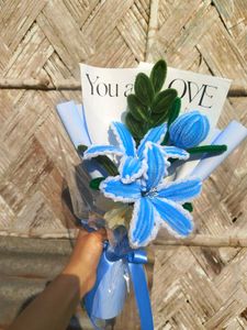 blue lilies and tulip