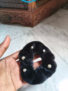 Faux Fur Pearl Scrunchie