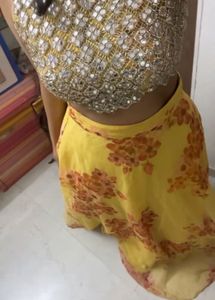 Yellow Floral Lehenga Set with Embellished Top