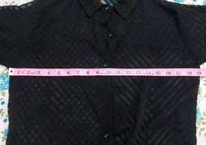 Black Textured Sheer Button-Up Shirt