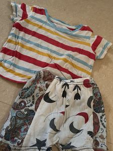 Striped Top &amp; Moon Print Shorts Set