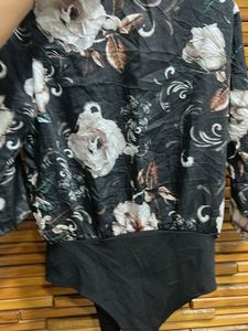 Floral Print V-Neck front open Bodysuit