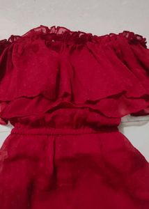 Chic Off-Shoulder Ruffled Red Dress