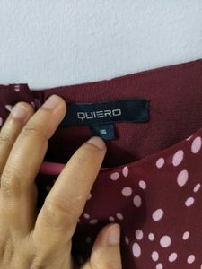 Quiero Maroon Ditsy Print Sheer peplum Top