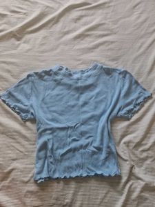 Light Blue Ribbed Lettuce Hem Top