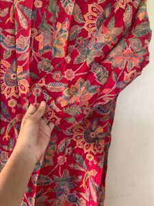 Red Floral Print Kurta
