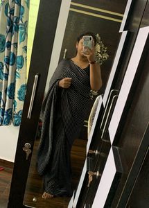 Black Saree With Silver Striped 🖤🩶