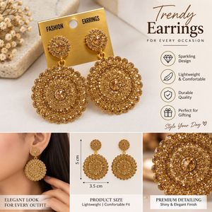 Exquisite Golden Round Drop Earrings
