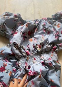 Light Blue Floral Smocked Dress