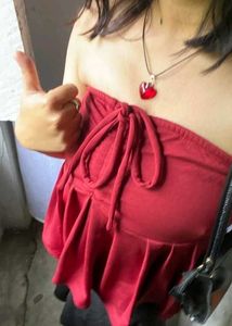 Chic Red Strapless Peplum Top