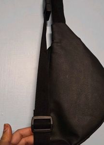 Black Leather Sling Chest Bag