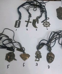 Metal Pendent With Leather Chain.  Pack Of 2