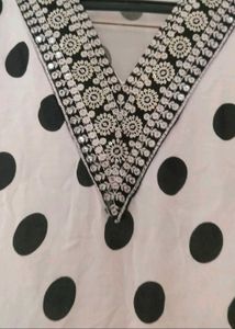 Chic Polka Dot Kurta with Embellished Neckline