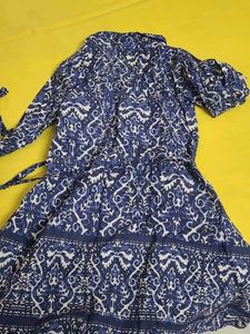 Blue &amp; White Printed Wrap Dress