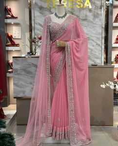 Elegant Pink Embroidered Saree