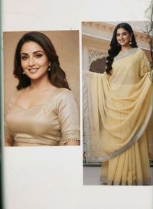 moti work yellow Saree with Embellished Border
