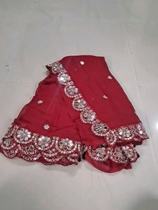 Beautiful Maroon Mirror Work Saree