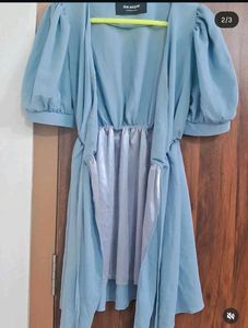 Light Blue Puff Sleeve Dress