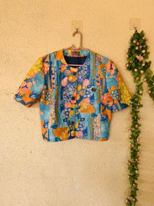 Vibrant Floral Print Cropped Jacket