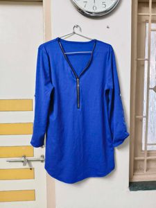 Stylish Blue Tunic with Zipper Detail