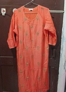 Orange Embroidered Kurta