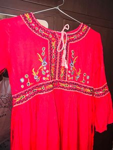 Embroidered Light Red Frock