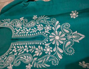 Teal Embroidered Cotton Kurta