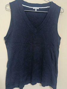 Navy Blue V-Neck Sleeveless Top