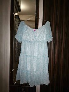 Chinese Light Blue Floral Tiered Dress