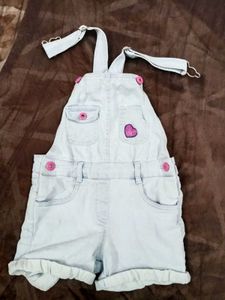 Girl's Denim Pinafore Overalls with Heart Detail
