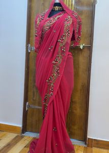 Embellished Pink Saree with Blouse