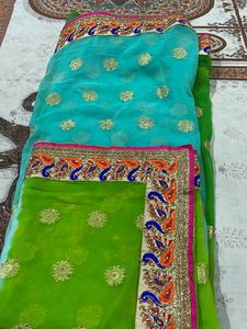 Ethnic Wear Saree Double Shade With Peacock Border
