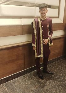 Maroon Embroidered Sherwani Set
