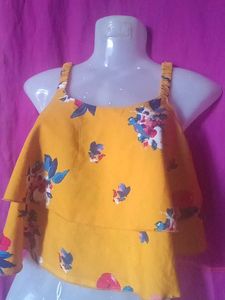 Floral Yellow Cold Shoulder Top