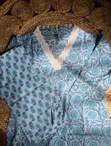 Blue Floral Print Kurta Set