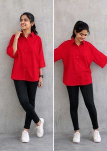 Chic Red Oversized Button-Up Shirt