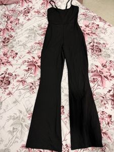 black bodycon flared bottom jumpsuit