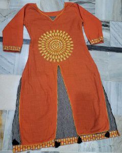 Orange Kurta with Floral Embroidery