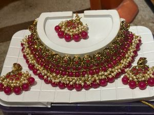 Elegant Maroon & Pearl Necklace Set