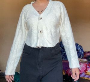 Cream Cable Knit Cropped Cardigan