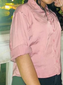 Chic Satin Pink Button-Up Shirt