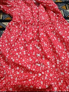 Red Floral Print Button-Up Dress