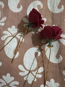 12 Maroon Velvet Floral Hair Pins